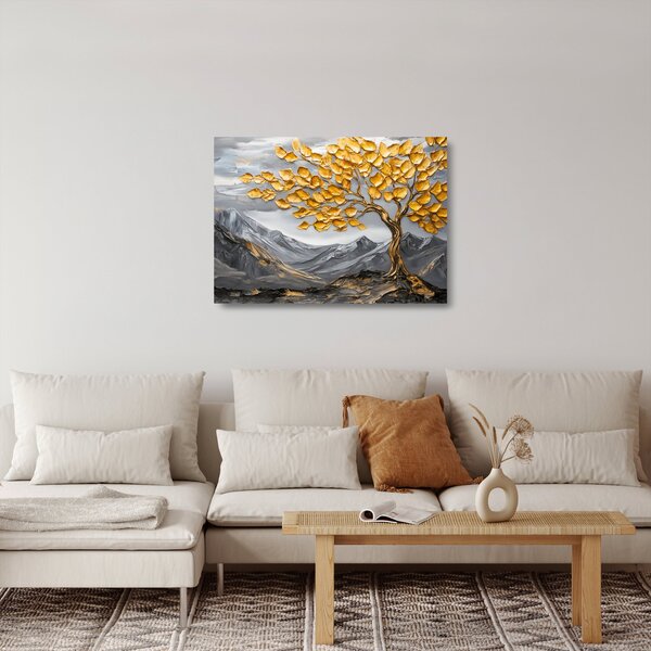 Tablou pe sticlă – Arbore cu frunze aurii (70x50 cm)