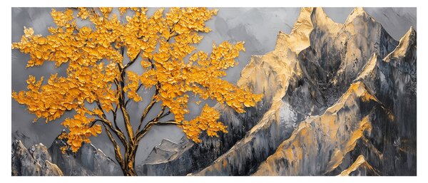 Tablou – Arbore auriu în munți (120x50 cm)