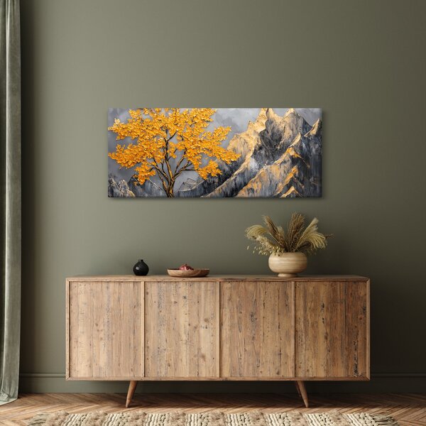 Tablou – Arbore auriu în munți (120x50 cm)