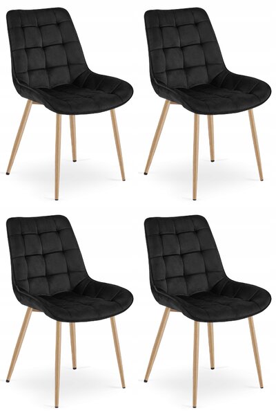 Set 4 Scaune Bucatarie/Dining Joy Negru, Catifea, Picioare Metalice, Finisaj Lemn
