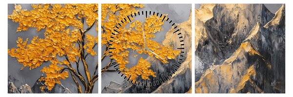 Tablou – Arbore auriu în munți (cu ceas) (90x30 cm)
