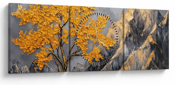 Tablou – Arbore auriu în munți (cu ceas) (90x30 cm)