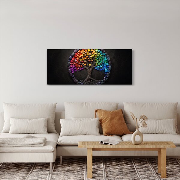 Tablou – Arbore plin de inimi colorate (120x50 cm)