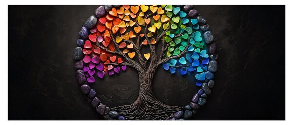 Tablou – Arbore plin de inimi colorate (120x50 cm)