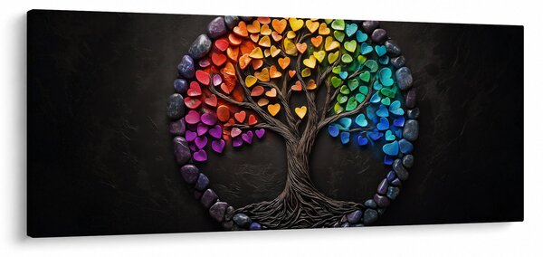 Tablou – Arbore plin de inimi colorate (120x50 cm)