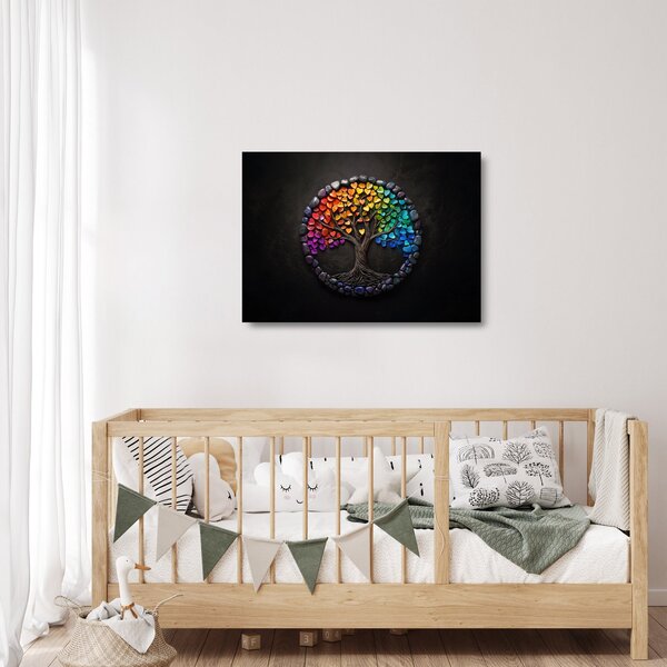 Tablou pe sticlă – Arbore plin de inimi colorate (70x50 cm)