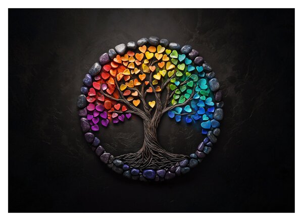Tablou pe sticlă – Arbore plin de inimi colorate (70x50 cm)
