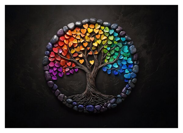 Tablou – Arbore plin de inimi colorate (70x50 cm)