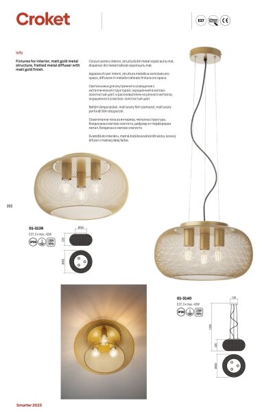 Plafonieră CROKET 3xE27/42W/230V d. 40 cm auriu Redo 01-3139
