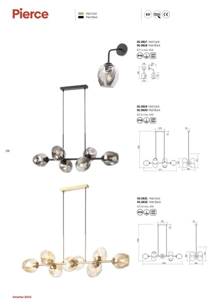 Lustră pe cablu PIERCE 8xE27/42W/230V negru Redo 01-2622