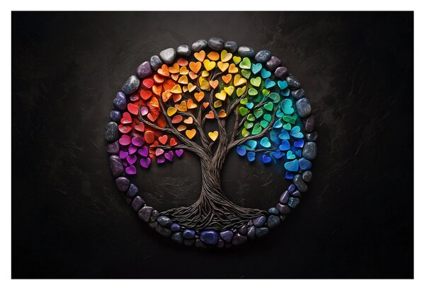 Tablou – Arbore plin de inimi colorate (90x60 cm)