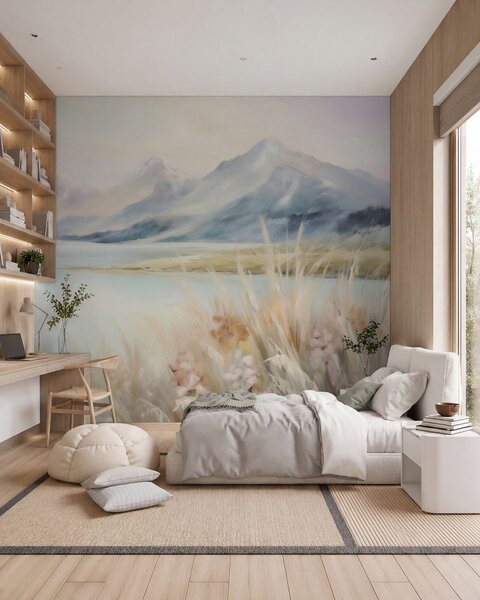 Tapet Lac și munți, Fototapet Natură, w05824 : Uwalls.ro