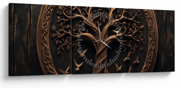 Tablou – Arborele vieții din lemn (cu ceas) (90x30 cm)