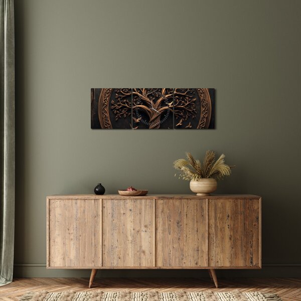 Tablou – Arborele vieții din lemn (cu ceas) (90x30 cm)