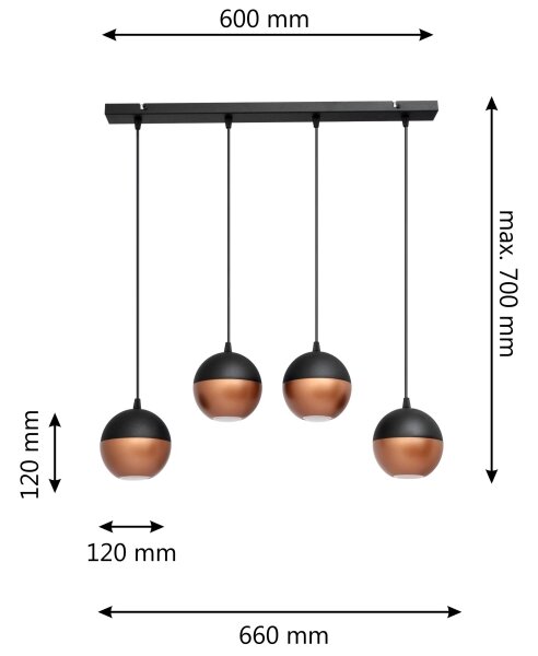 Lustră LED pe cablu MIDWAY 4xGU10/4,8W/230V negru/cupru