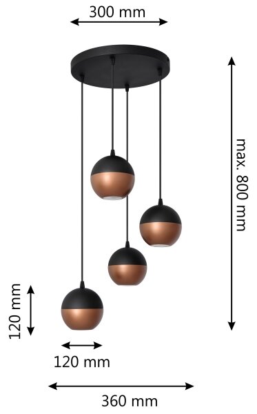 Lustră LED pe cablu MIDWAY 4xGU10/4,8W/230V negru/cupru