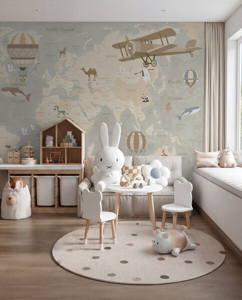 Tapet Hartă cu imagini, Fototapet Pentru Copii, u36066d2 : Uwalls.ro