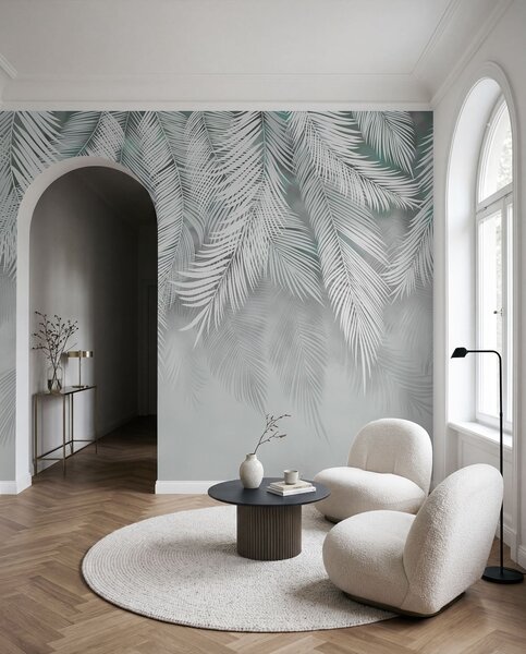 Tapet Frunze tropicale cu umbre de mentă, Fototapet pădure, Fototapet Tropics, u48556v3 : Uwalls.ro
