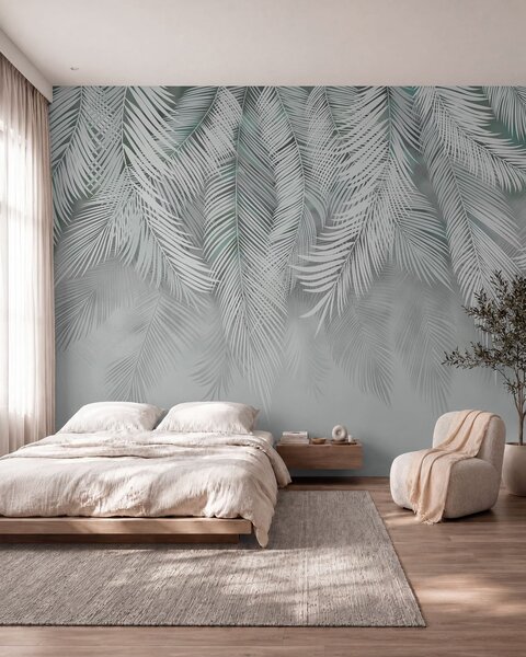 Tapet Frunze tropicale cu umbre de mentă, Fototapet pădure, Fototapet Tropics, u48556v3 : Uwalls.ro