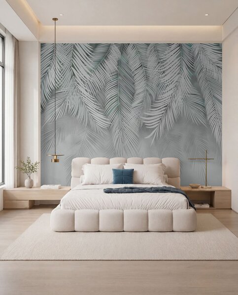Tapet Frunze tropicale cu umbre de mentă, Fototapet pădure, Fototapet Tropics, u48556v3 : Uwalls.ro