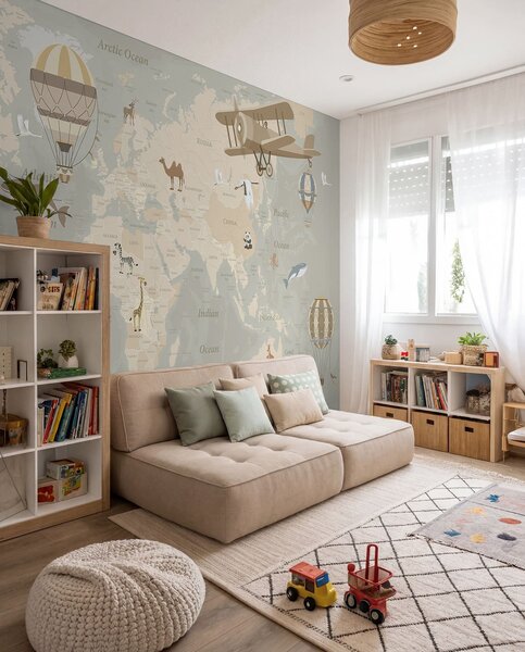 Tapet Hartă cu imagini, Fototapet Pentru Copii, u36066d2 : Uwalls.ro