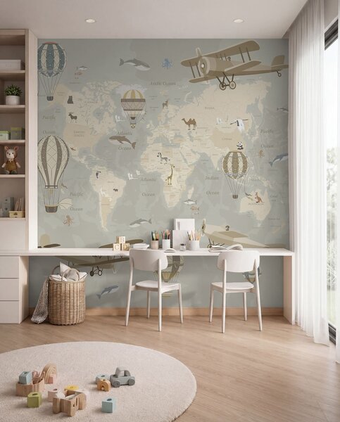 Tapet Hartă cu imagini, Fototapet Pentru Copii, u36066d1 : Uwalls.ro