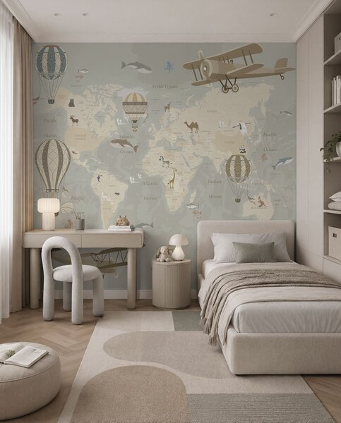 Tapet Hartă cu imagini, Fototapet Pentru Copii, u36066d1 : Uwalls.ro