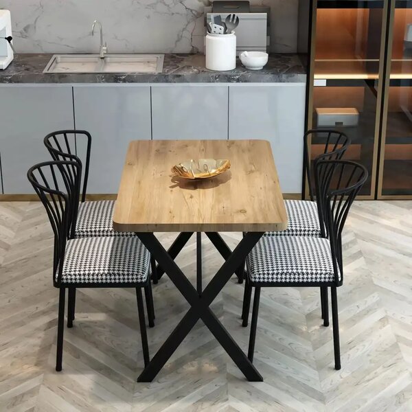 Set masa cu 4 scaune metal, Amsterdam Homs, nuc/negru 70 x 110 cm