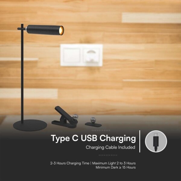 Lampă de birou LED magnetică reglabilă LED/3W/5V 4000K 1500 mAh negru