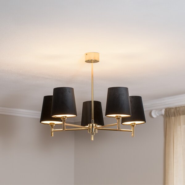 Euluna Candelabru Nita, negru/auriu, 5 becuri, reglabil, Auriu / Alamă, Camera de zi / sufragerie, Țesătură / Textil, Modern, Pandantiv cu flacără multiplă