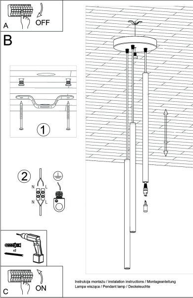 Lustră LED pe cablu DRIFA 3xG9/4W/230V negru Brilagi