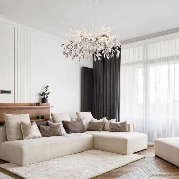 Globo Candelabru Danna, cromat/gri fumuriu/transparent, Ø 61 cm, reglabil, Gri, Camera de zi / sufragerie, Cristal, Pandantiv cu flacără multiplă