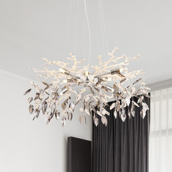 Globo Candelabru Danna, cromat/gri fumuriu/transparent, Ø 61 cm, reglabil, Gri, Camera de zi / sufragerie, Cristal, Pandantiv cu flacără multiplă