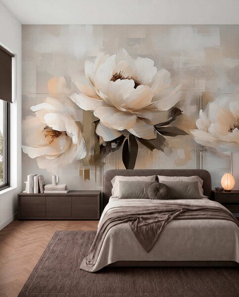 Tapet Alb Abstract Vintage Peonies, Fototapet Flori, w03581 : Uwalls.ro