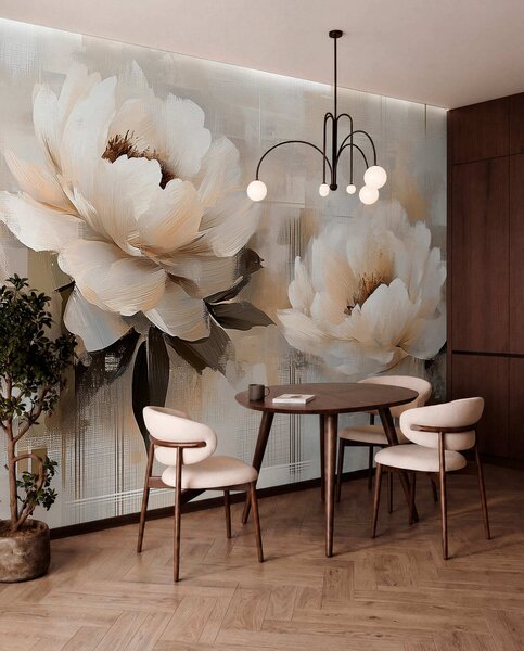 Tapet Alb Abstract Vintage Peonies, Fototapet Flori, w03581 : Uwalls.ro