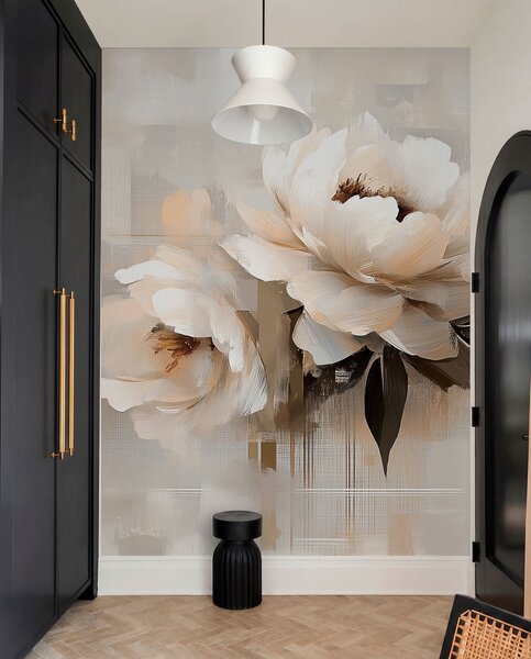 Tapet Alb Abstract Vintage Peonies, Fototapet Flori, w03581 : Uwalls.ro