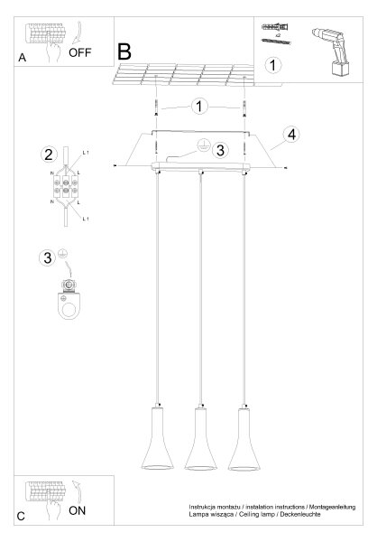 Lustră pe cablu Sollux SL.1225 REA 3xE14/12W/230V beton