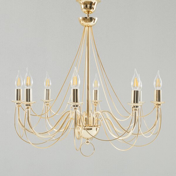 Domiluce Candelabru Retro auriu, 8 becuri, suspend. 75cm, reglabil, Auriu / Alamă, Camera de zi / sufragerie, Metal, Pandantiv cu flacără multiplă