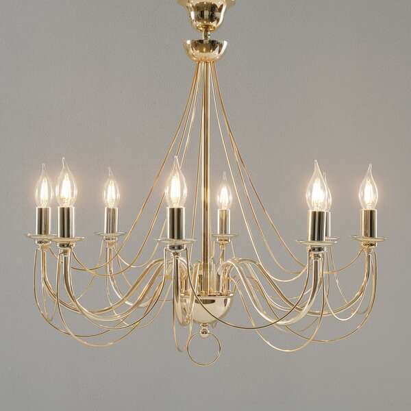 Domiluce Candelabru Retro auriu, 8 becuri, suspend. 75cm, reglabil, Auriu / Alamă, Camera de zi / sufragerie, Metal, Pandantiv cu flacără multiplă