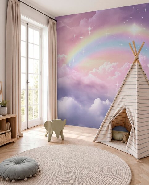 Tapet Curcubeu în nori, Fototapet Pentru Copii, Rainbow pentru copiilor, w04146 : Uwalls.ro