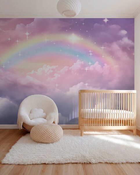 Tapet Curcubeu în nori, Fototapet Pentru Copii, Rainbow pentru copiilor, w04146 : Uwalls.ro