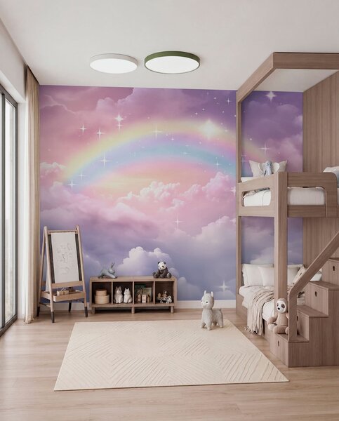 Tapet Curcubeu în nori, Fototapet Pentru Copii, Rainbow pentru copiilor, w04146 : Uwalls.ro