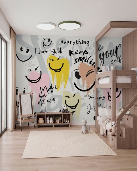 Tapet Emoticoane și inscripții, Fototapet pentru camera unui adolescent, w04174 : Uwalls.ro