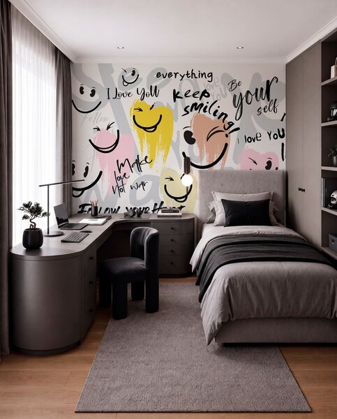Tapet Emoticoane și inscripții, Fototapet pentru camera unui adolescent, w04174 : Uwalls.ro