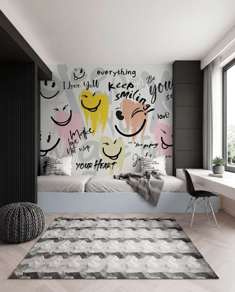 Tapet Emoticoane și inscripții, Fototapet pentru camera unui adolescent, w04174 : Uwalls.ro