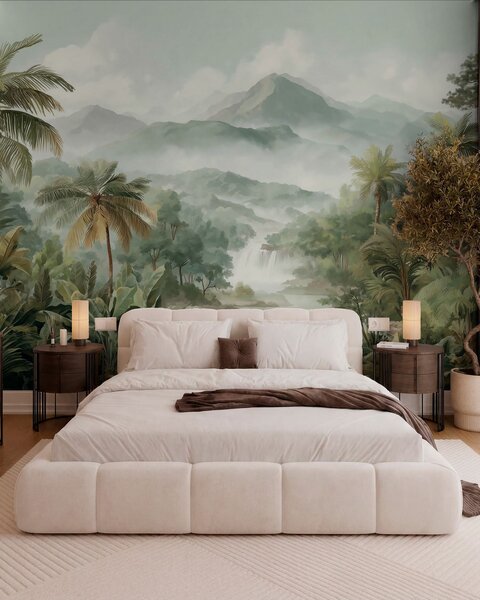 Tapet junglă tropicală cu cascadă, Fototapet Natură, w04306 : Uwalls.ro