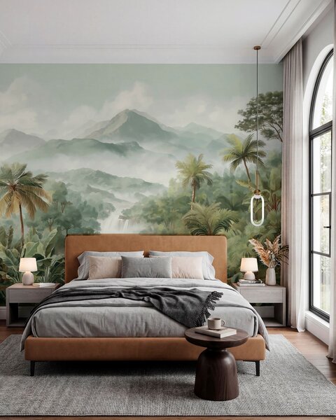 Tapet junglă tropicală cu cascadă, Fototapet Natură, w04306 : Uwalls.ro