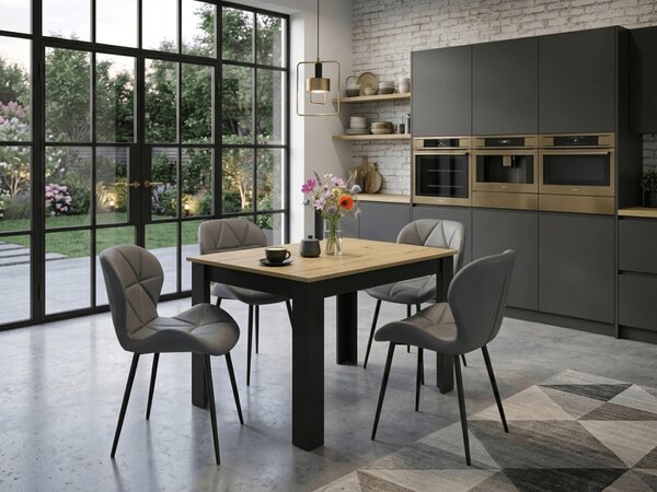 Scaun de masa MANGO din piele ecologica cu picioare negre, gri