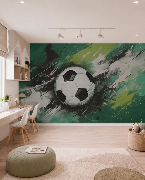 Tapet Minge de fotbal cu graffiti neclare în fundal, Fototapet pentru camera unui adolescent, Fototapet Fotbal, w04467 : Uwalls.ro