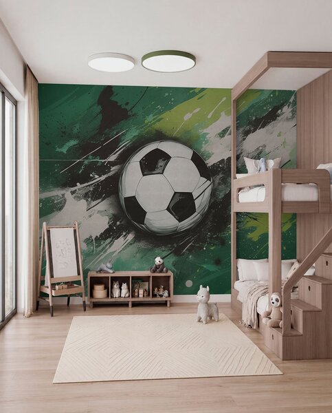 Tapet Minge de fotbal cu graffiti neclare în fundal, Fototapet pentru camera unui adolescent, Fototapet Fotbal, w04467 : Uwalls.ro